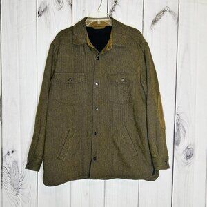 Talbots Mens Wool Blend Coat Sz M Brown Herringbone Fleece Lined Elbow Patches